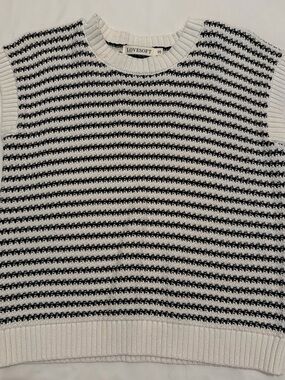 Lovesoft White & Black Striped Crew Neck Sweater